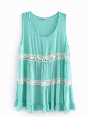 JODIFL Mint Green Lace-Trim Flared Tank Dress